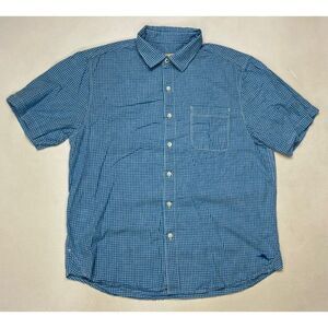 Tommy Bahama Linen Blend Plaid Button Up Shirt Men Large Blue Short Sleeve
